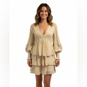 Saltwater LUXE Champagne and Silver Layered/Ruffled Babydoll Dress - size s